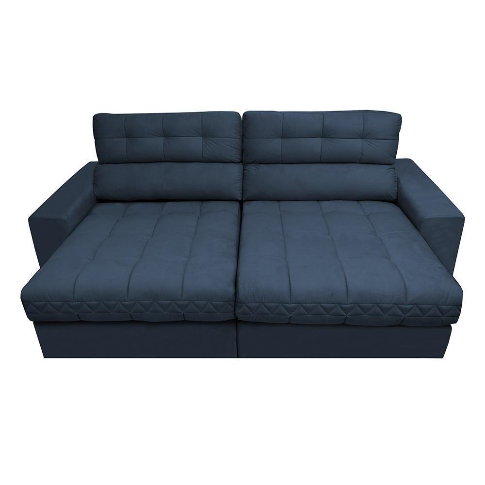 Sofá Retrátil E Reclinável Com Molas Ensacadas Cama Inbox Master 2,52m Tecido Suede Azul - 5