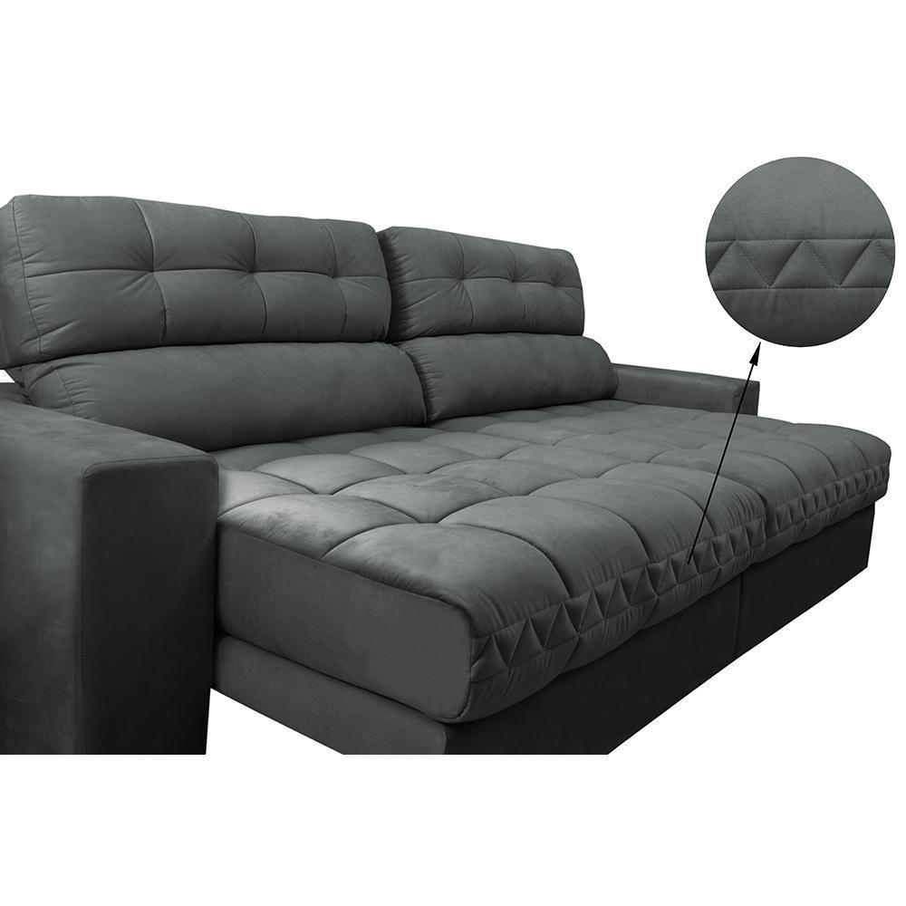 Sofá Retrátil E Reclinável Com Molas Ensacadas Cama Inbox Master 2,12m Tecido Suede Cinza - 6