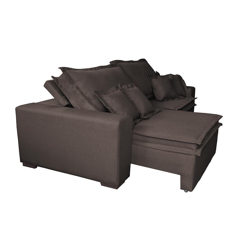 Sofa Retrátil E Reclinável Com Molas Cama Inbox Premium 2,12m Tecido Em Linho Marrom - 2