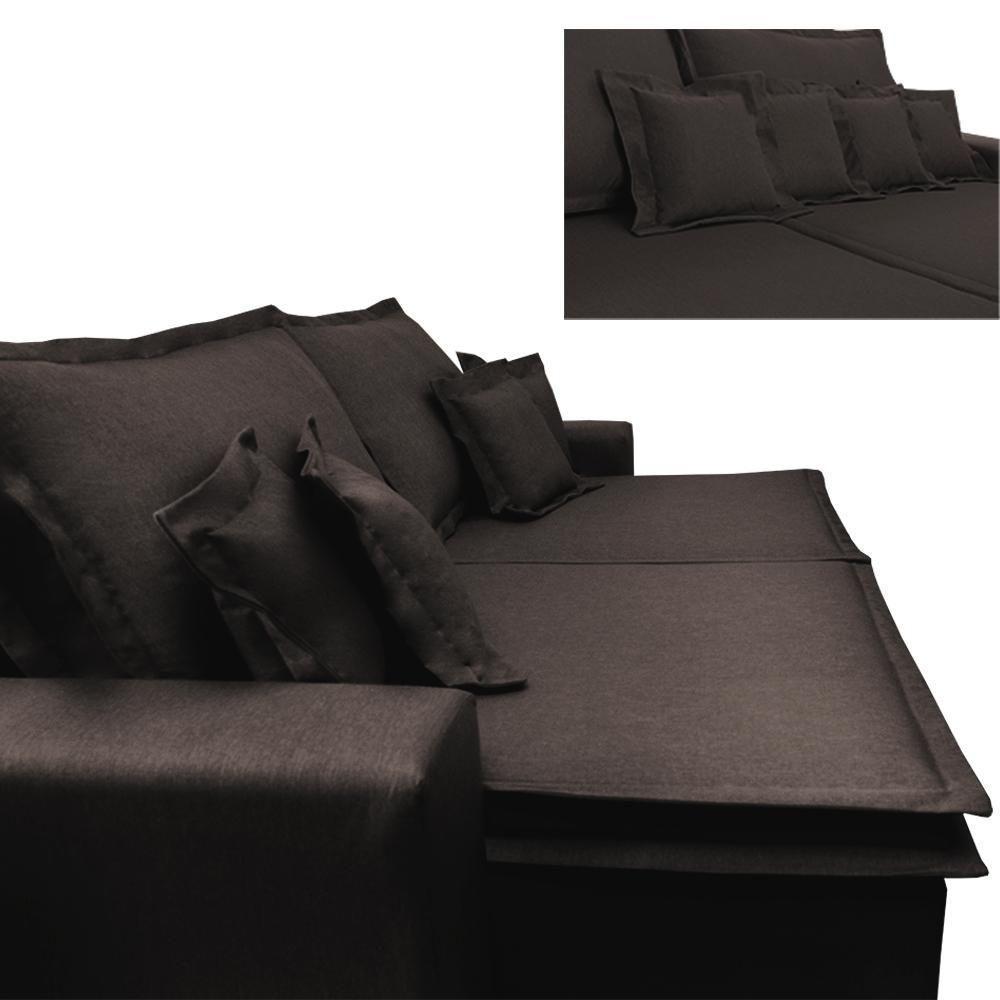 Sofa Retrátil E Reclinável Com Molas Cama Inbox Premium 2,12m Tecido Em Linho Marrom - 5