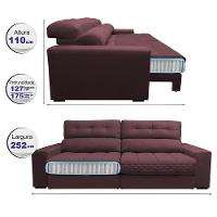 Sofá Retrátil E Reclinável Com Molas Ensacadas Cama Inbox Master 2,52m Tecido Suede Vinho - 8