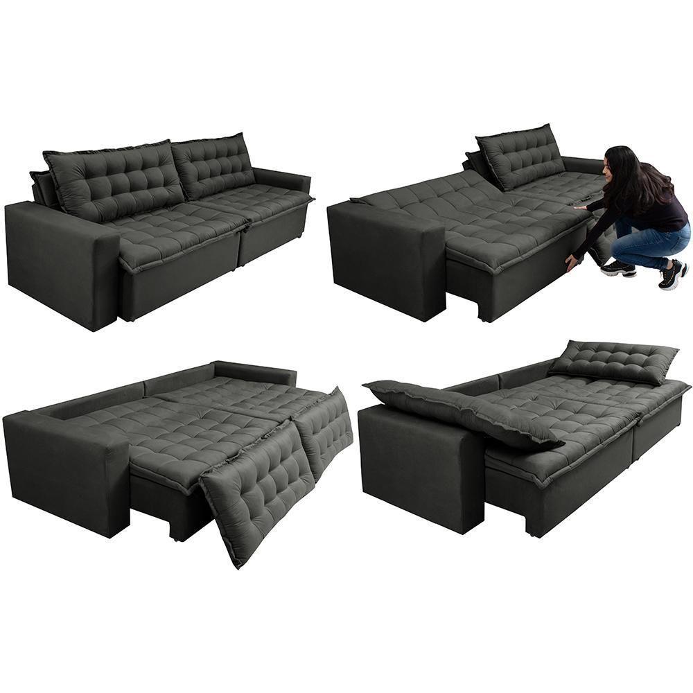 Sofá Retrátil Reclinável E Cama 2,75m Cama Inbox Suede Velusoft Cinza - 2