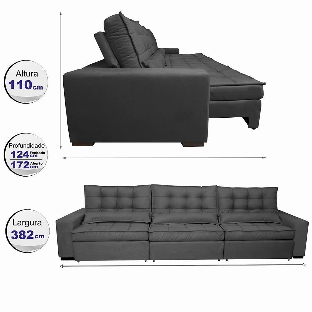 Sofá Retrátil E Reclinável 3,82m Com Molas Ensacadas Cama Inbox Gold Tecido Suede Velusoft Preto - 8
