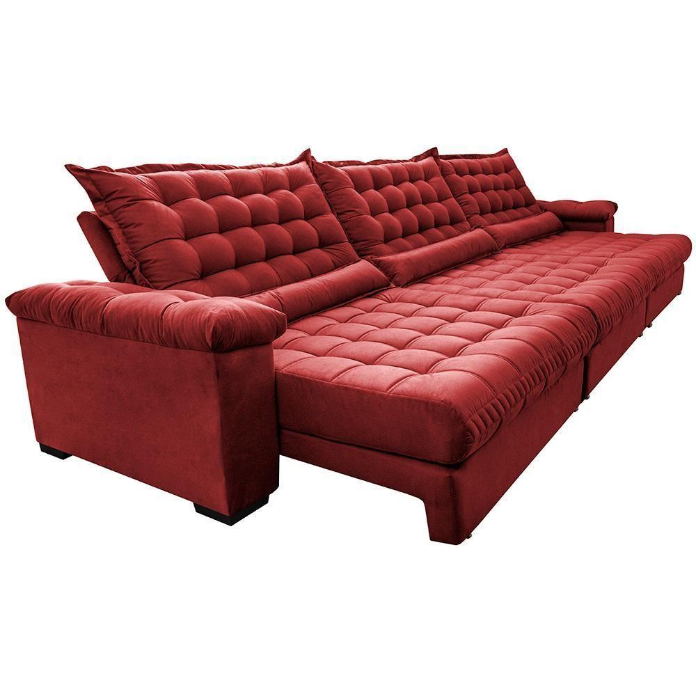 Sofá Retrátil E Reclinável 4,15m Molas Ensacadas Cama Inbox Big Space Com Bordado Velusoft Vermelho - 2