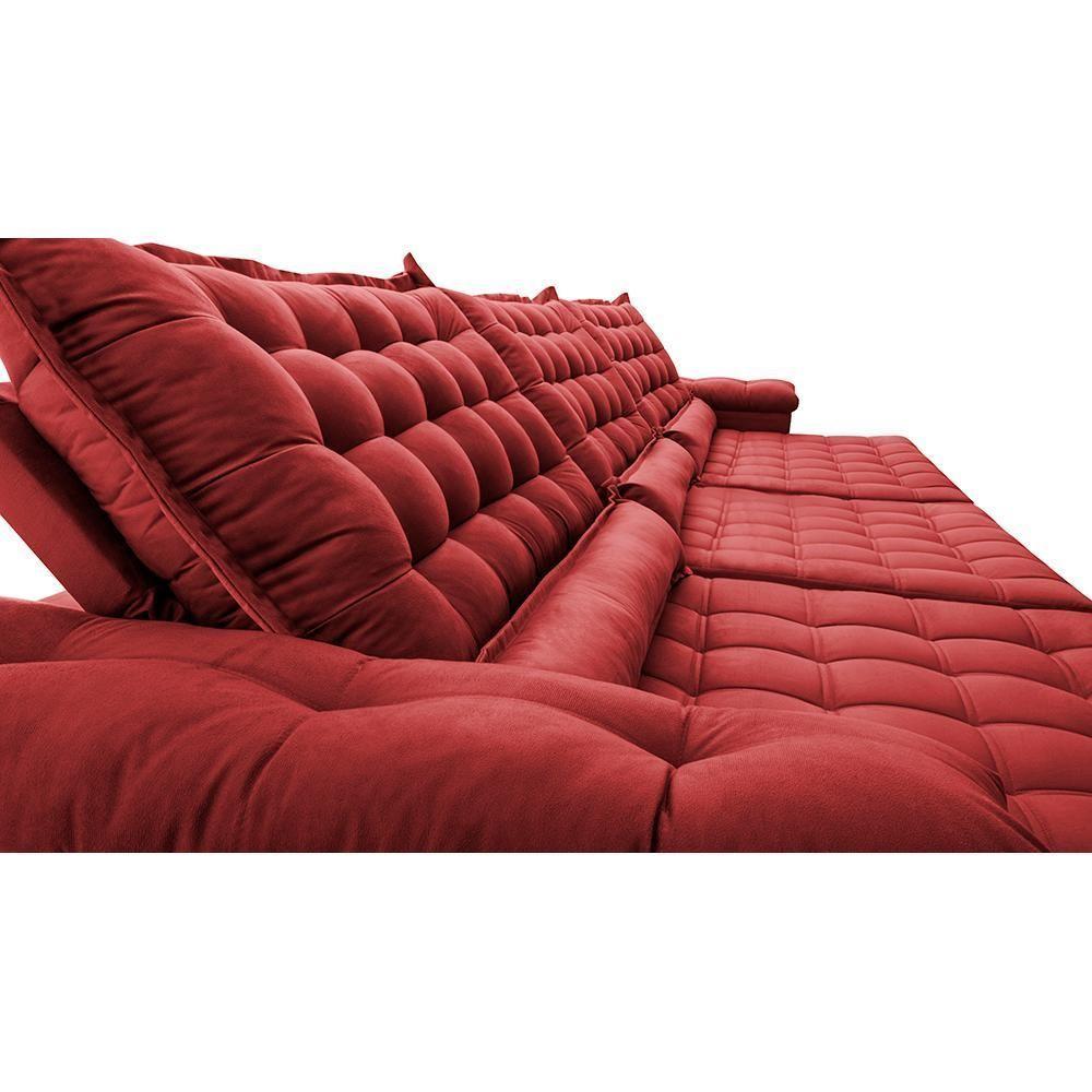 Sofá Retrátil E Reclinável 4,15m Molas Ensacadas Cama Inbox Big Space Com Bordado Velusoft Vermelho - 6