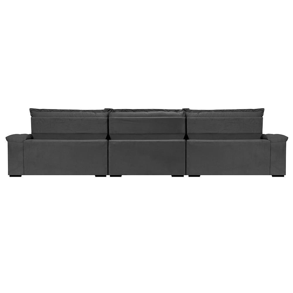 Sofá Retrátil E Reclinável 4,15m Molas Ensacadas Cama Inbox Big Space Com Bordado 3d Velusoft Cinza - 4