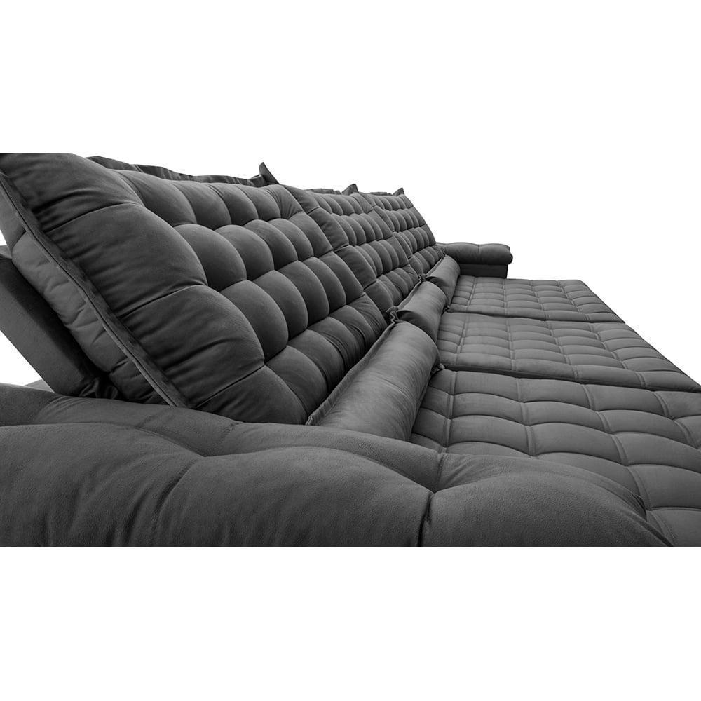 Sofá Retrátil E Reclinável 4,15m Molas Ensacadas Cama Inbox Big Space Com Bordado 3d Velusoft Cinza - 6