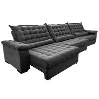 Sofá Retrátil E Reclinável 4,15m Molas Ensacadas Cama Inbox Big Space Com Bordado 3d Velusoft Cinza - 3