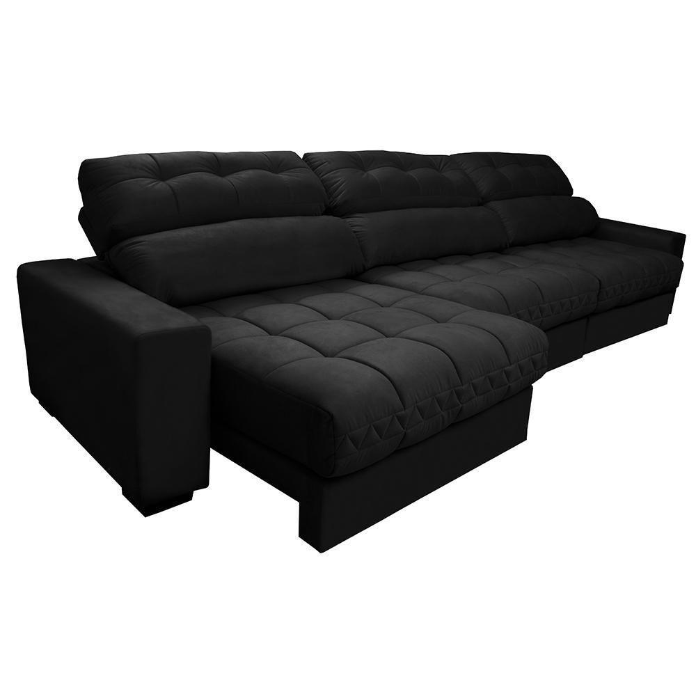 Sofá Retrátil E Reclinável Com Molas Ensacadas Cama Inbox Master 3,52m Tecido Suede Preto - 3