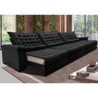 Sofá Retrátil E Reclinável 3,85m Molas Ensacadas Cama Inbox Big Space Com Bordado 3d Velusoft Preto - 1