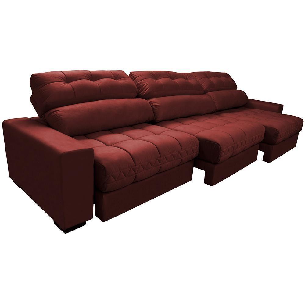 Sofá Retrátil E Reclinável Com Molas Ensacadas Cama Inbox Master 3,52m Tecido Suede Vermelho - 2