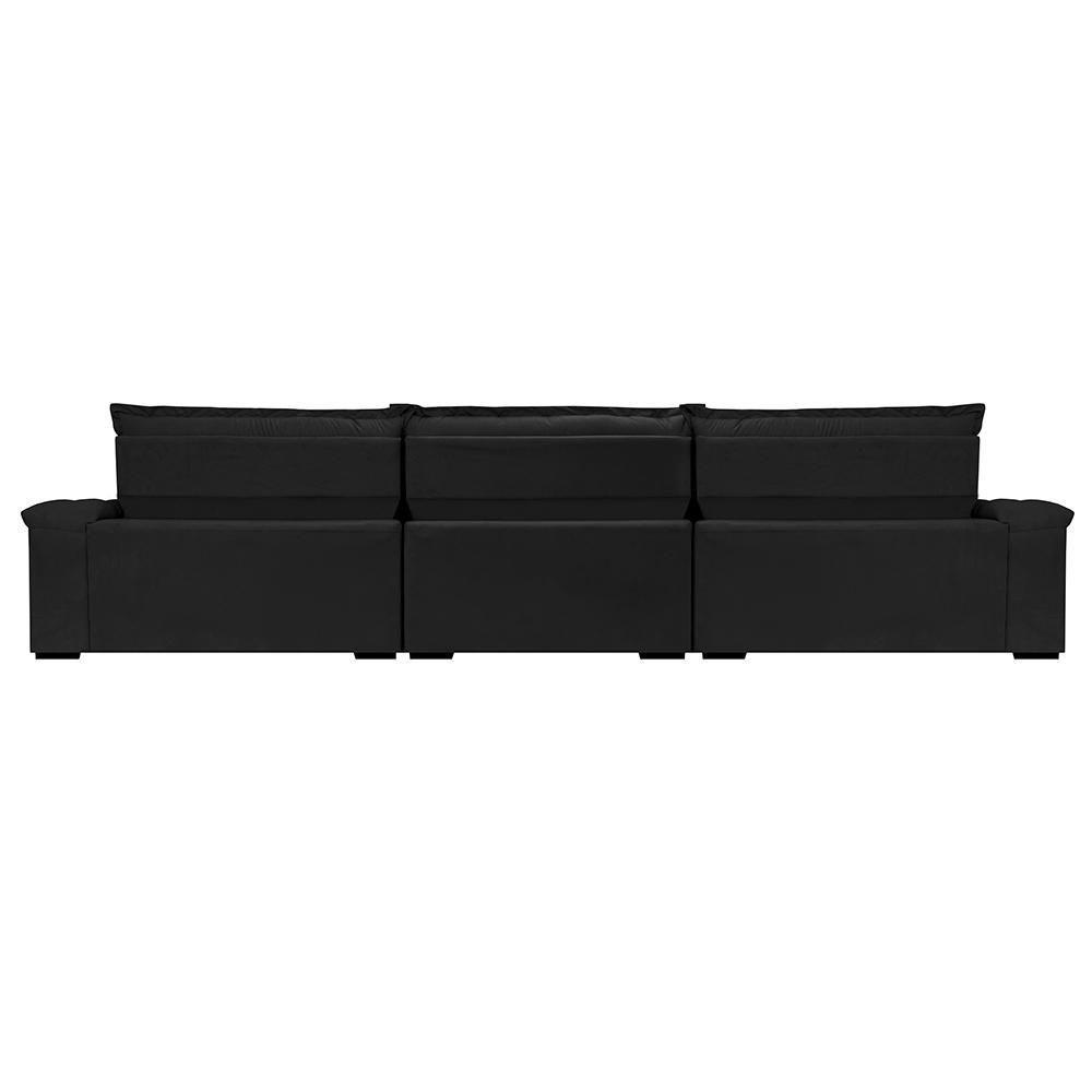 Sofá Retrátil E Reclinável 4,15m Molas Ensacadas Cama Inbox Big Space Com Bordado 3d Velusoft Preto - 4