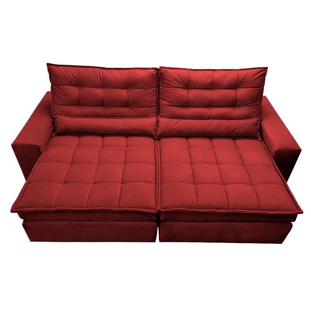 Sofá Retrátil E Reclinável Com Molas Ensacadas Cama Inbox Gold 2,12m Tecido Suede Velft Vermelho - 5