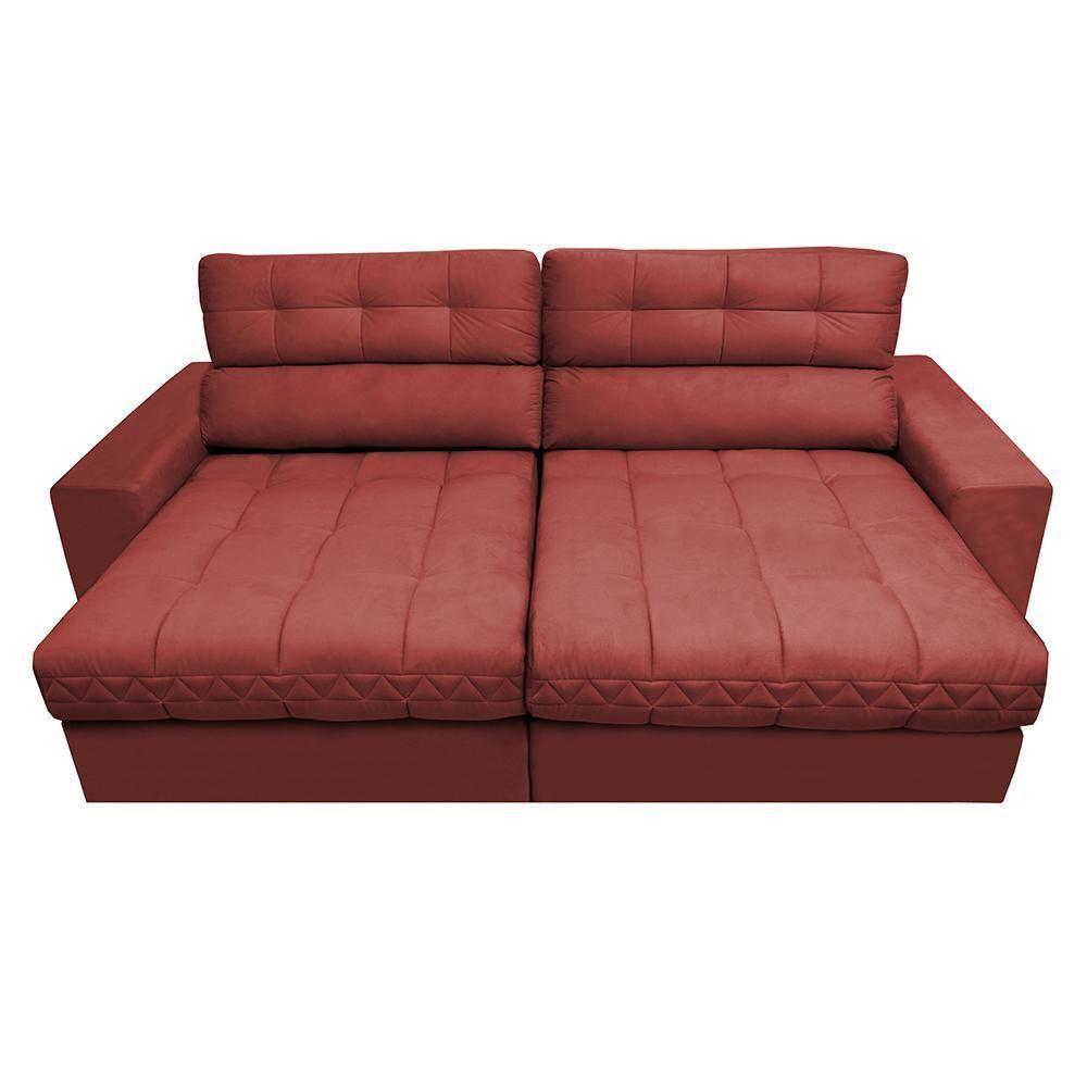 Sofá Retrátil E Reclinável Com Molas Ensacadas Cama Inbox Master 2,72m Tecido Suede Vermelho - 5
