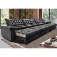 Sofá Retrátil E Reclinável 3,85m Molas Ensacadas Cama Inbox Big Space Com Bordado 3d Velusoft Cinza - 1