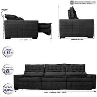 Sofá Retrátil E Reclinável 4,15M Cama Inbox Big Puffer Com Softgel D40 Velupluma Preto - 8