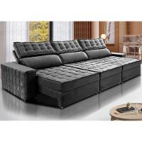 Sofá Retrátil E Reclinável 3,85M Cama Inbox Big Star Com Softgel D40 Velupluma Cinza - 1