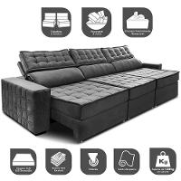 Sofá Retrátil E Reclinável 3,85M Cama Inbox Big Star Com Softgel D40 Velupluma Cinza - 7