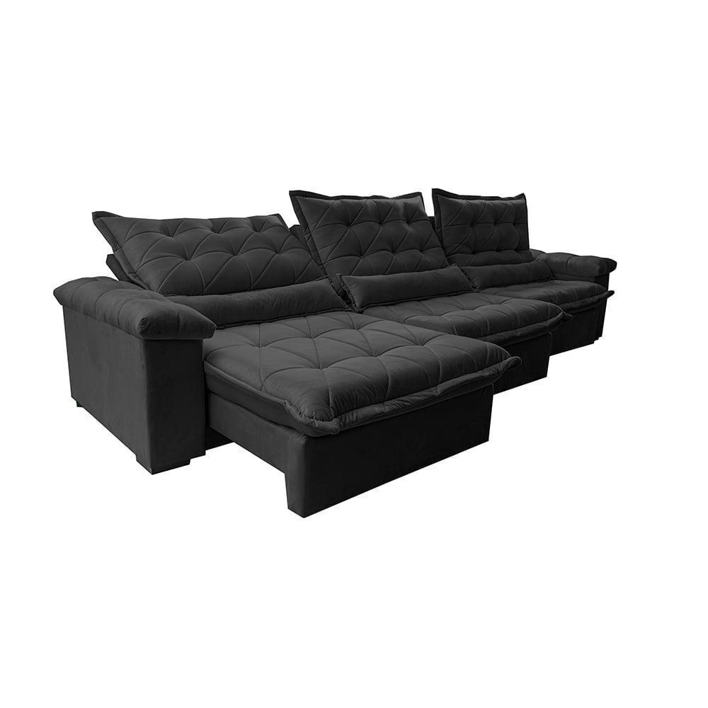 Sofá Retrátil E Reclinável 4,15M Cama Inbox Big Fresh Com Softgel D40 Velupluma Preto - 3
