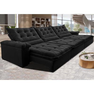 Sofá Retrátil E Reclinável 4,15M Cama Inbox Big Fresh Com Softgel D40 Velupluma Preto