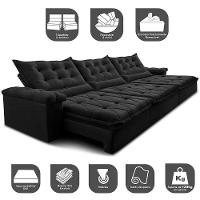 Sofá Retrátil E Reclinável 4,15M Cama Inbox Big Fresh Com Softgel D40 Velupluma Preto - 7