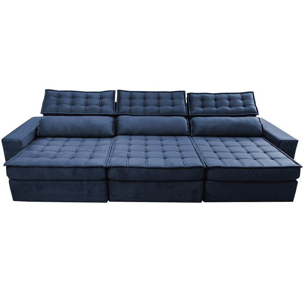 Sofá Retrátil E Reclinável 4,15M Cama Inbox Big Star Com Softgel D40 Velupluma Azul - 5