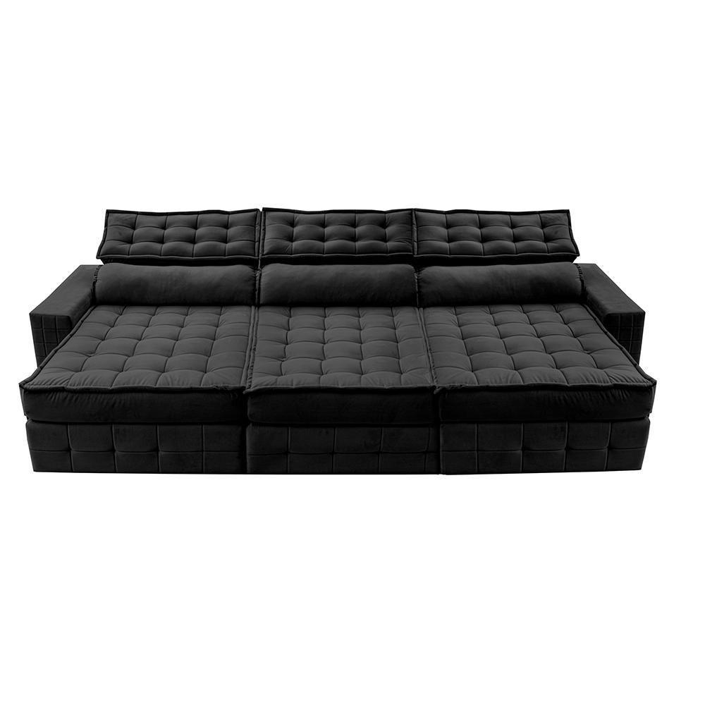Sofá Retrátil E Reclinável 3,85M Cama Inbox Big Puffer Com Softgel D40 Velupluma Preto - 5