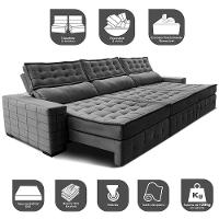 Sofá Retrátil E Reclinável 3,85M Cama Inbox Big Puffer Com Softgel D40 Velupluma Cinza - 7