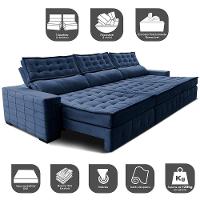 Sofá Retrátil E Reclinável 3,85M Cama Inbox Big Puffer Com Softgel D40 Velupluma Azul - 7