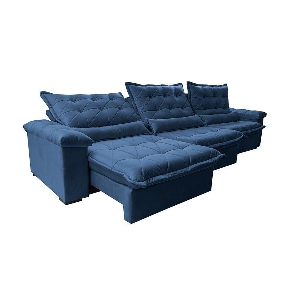 Sofá Retrátil E Reclinável 3,85M Cama Inbox Big Fresh Com Softgel D40 Velupluma Azul - 3