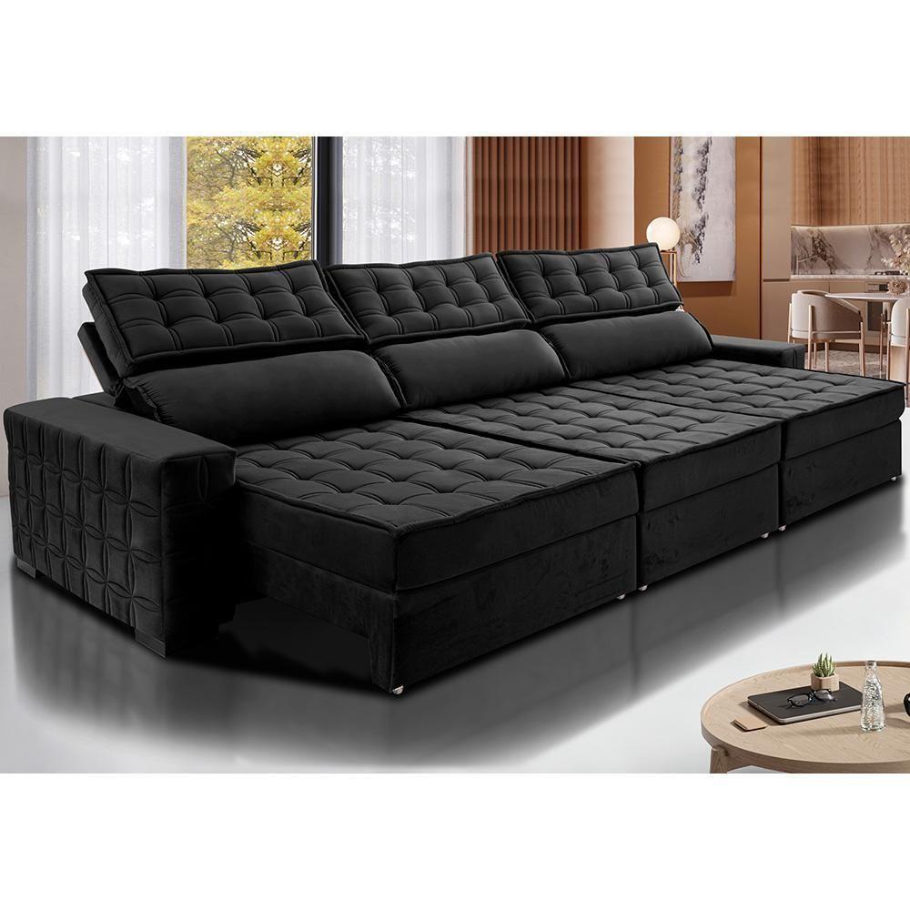 Sofá Retrátil E Reclinável 4,15M Cama Inbox Big Star Com Softgel D40 Velupluma Preto - 1