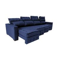 Sofá Retrátil E Reclinável 3,20m Molas Ensacadas E Costura Tripla Cama Inbox Nobre Suede Azul