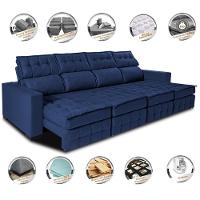 Sofá Retrátil E Reclinável 3,20m Molas Ensacadas E Costura Tripla Cama Inbox Nobre Suede Azul - 7
