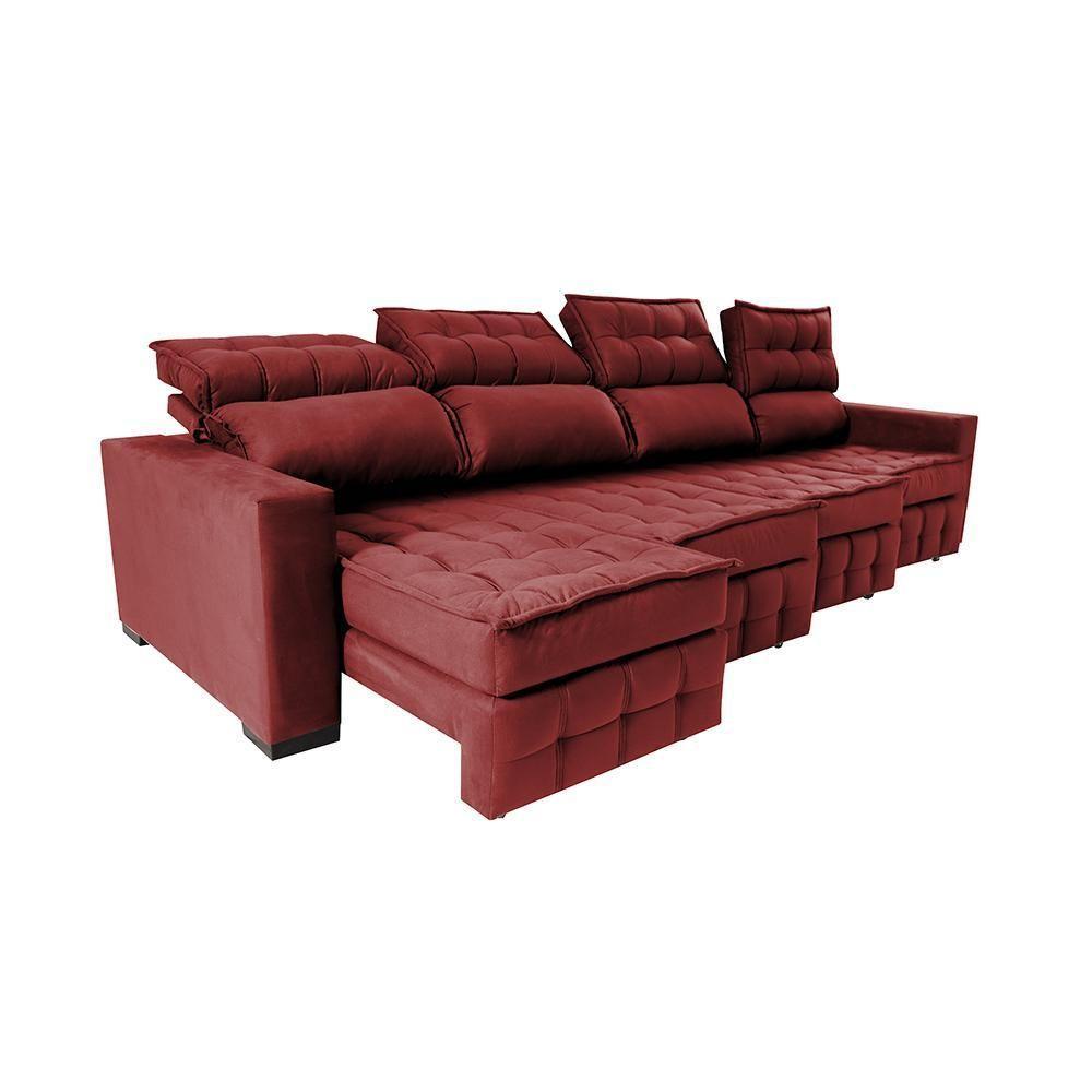 Sofá Retrátil E Reclinável 3,20m Molas Ensacadas E Costura Tripla Cama Inbox Nobre Suede Vermelho - 3