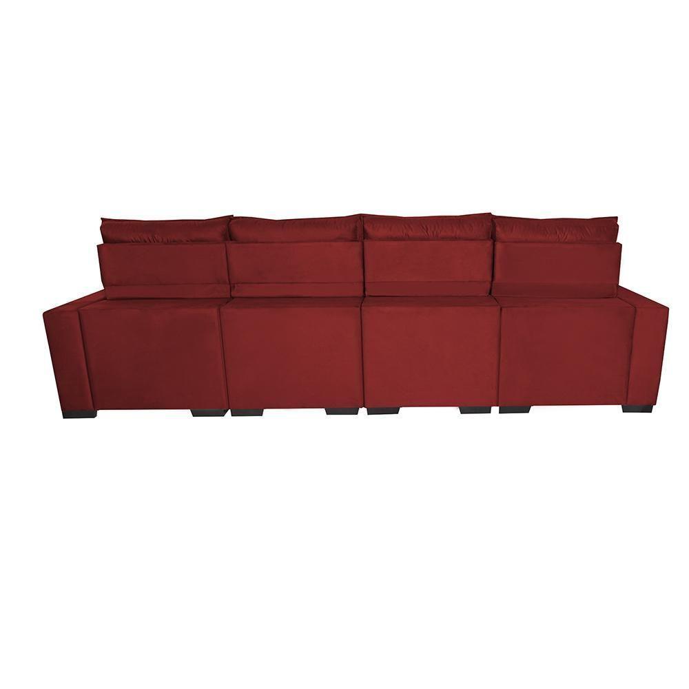 Sofá Retrátil E Reclinável 3,20m Molas Ensacadas E Costura Tripla Cama Inbox Nobre Suede Vermelho - 4
