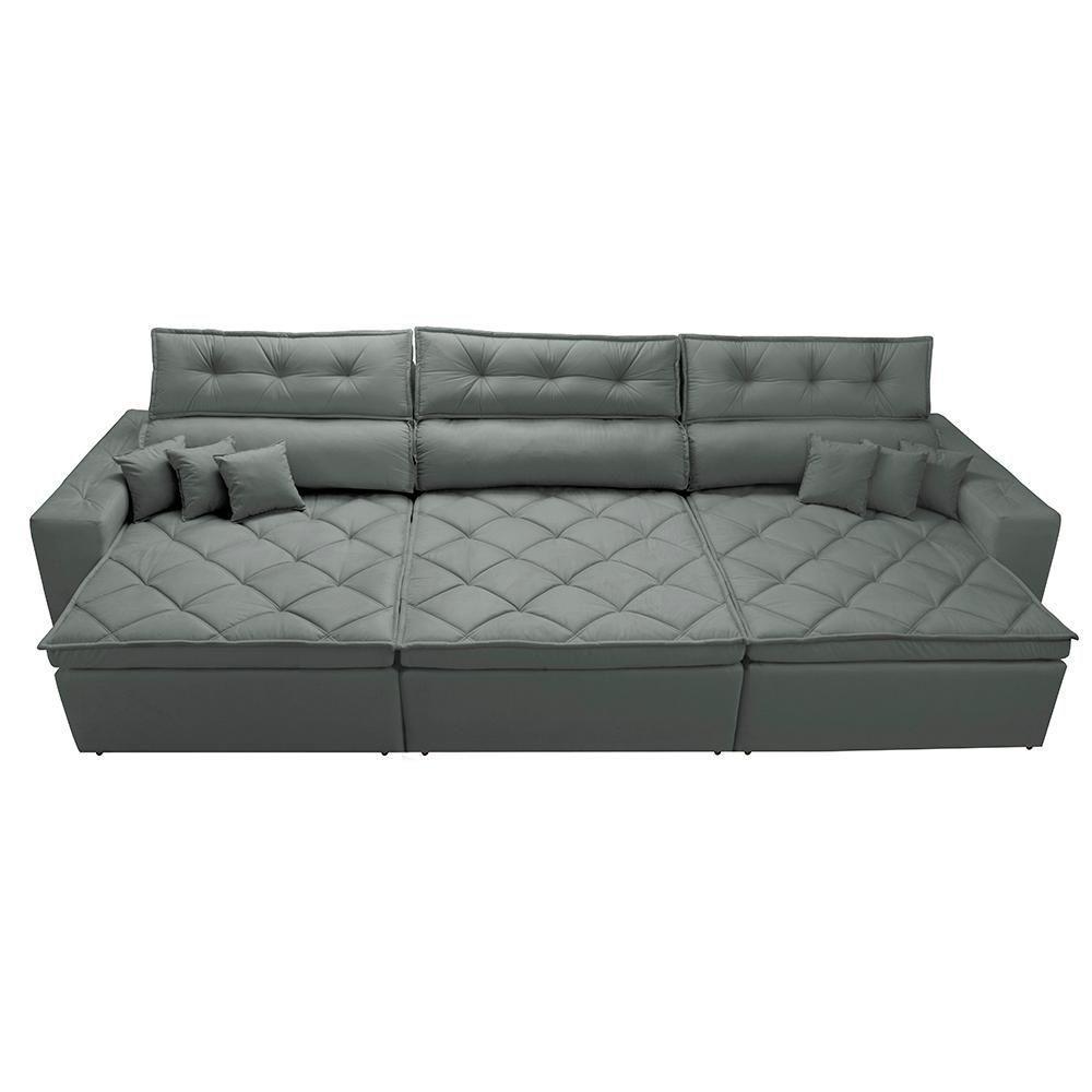 Sofá Retrátil E Reclinável 3,52m Austin Com Molas No Assento Tecido Suede Velusoft Cinza - 5