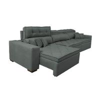 Sofá Retrátil E Reclinável 3,52m Austin Com Molas No Assento Tecido Suede Velusoft Cinza - 3