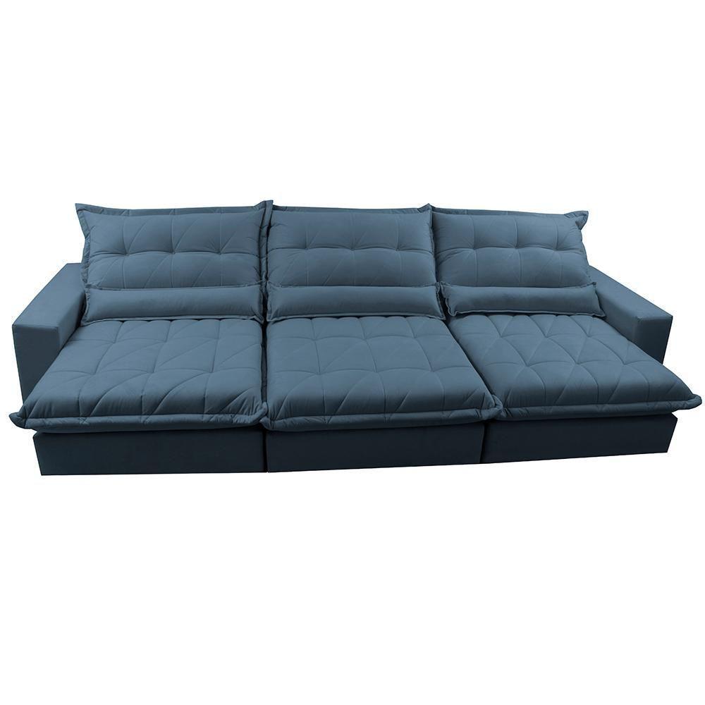 Sofá Retrátil E Reclinável 3,52m Com Molas Ensacadas Cama Inbox Soft Tecido Suede Velusoft Azul - 5