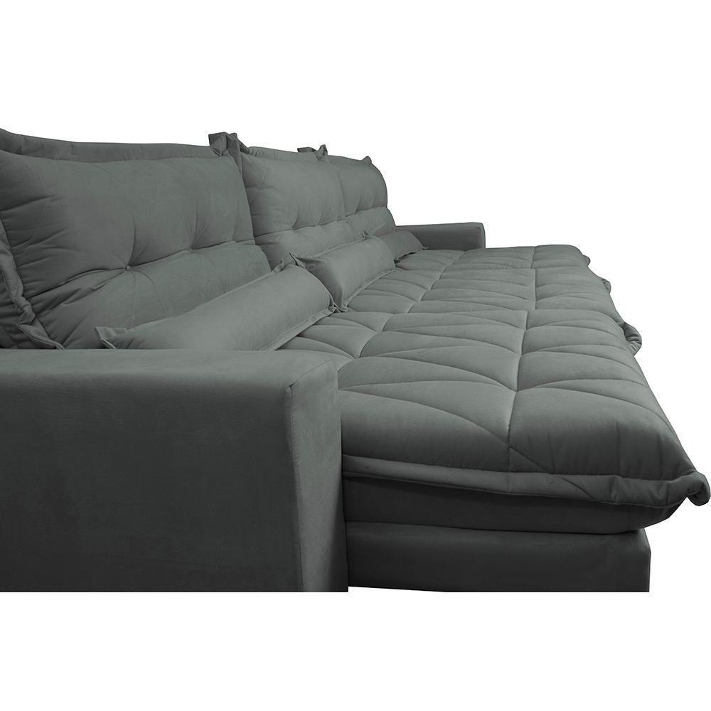 Sofá Retrátil E Reclinável 3,52m Com Molas Ensacadas Cama Inbox Soft Tecido Suede Velusoft Cinza - 6