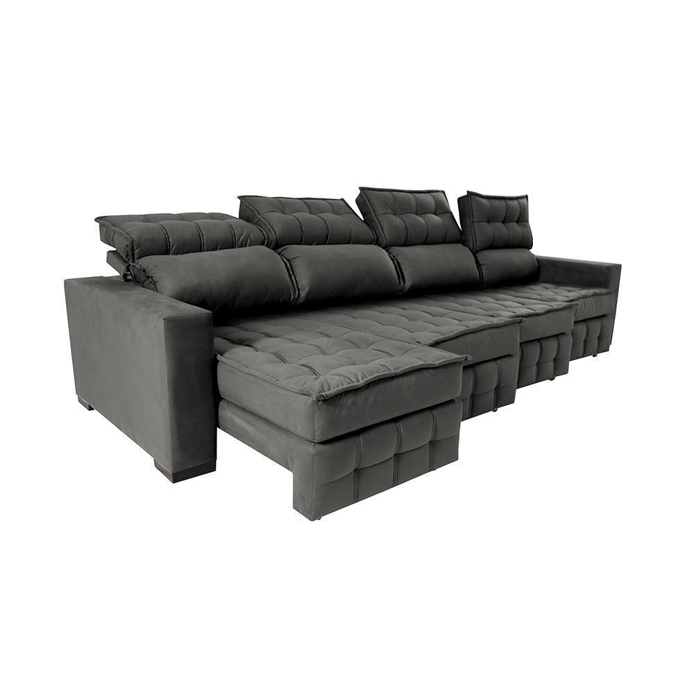 Sofá Retrátil E Reclinável 3,20m Molas Ensacadas E Costura Tripla Cama Inbox Nobre Suede Cinza - 4