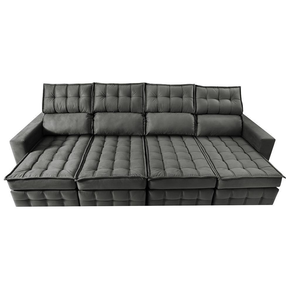 Sofá Retrátil E Reclinável 3,20m Molas Ensacadas E Costura Tripla Cama Inbox Nobre Suede Cinza - 6
