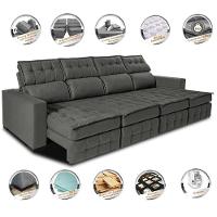 Sofá Retrátil E Reclinável 3,20m Molas Ensacadas E Costura Tripla Cama Inbox Nobre Suede Cinza - 8