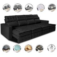 Sofá Retrátil E Reclinável 3,20m Molas Ensacadas E Costura Tripla Cama Inbox Nobre Suede Preto - 7