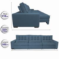 Sofá Retrátil E Reclinável 3,52m Com Molas Ensacadas Cama Inbox Gold Tecido Suede Velusoft Azul - 8