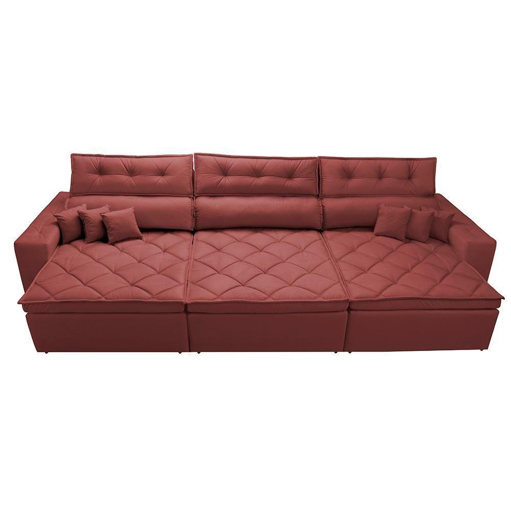 Sofá Retrátil E Reclinável 3,82m Austin Com Molas No Assento Tecido Suede Velusoft Vermelho - 5