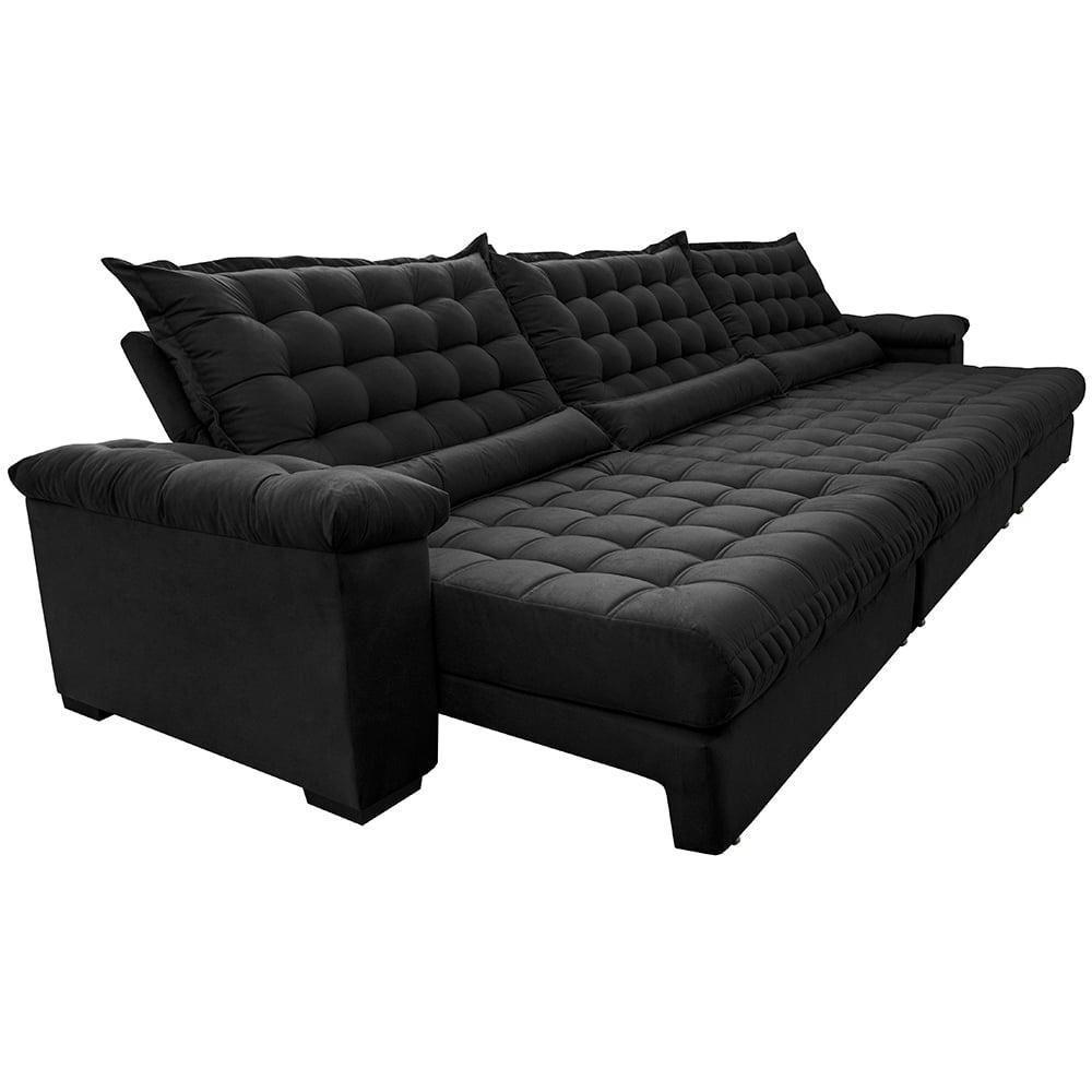 Sofá Retrátil E Reclinável 3,55m Molas Ensacadas Cama Inbox Big Space Com Bordado 3d Velusoft Preto - 2
