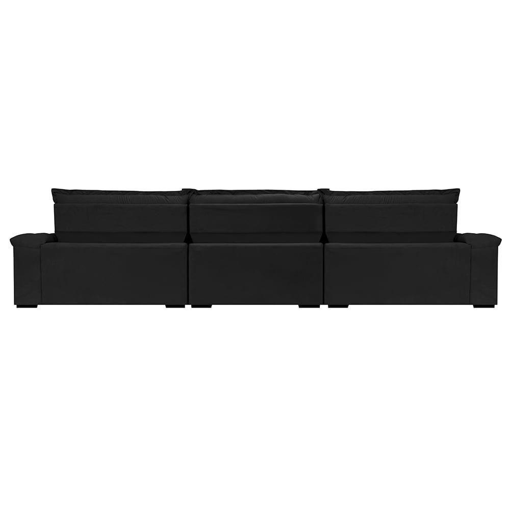 Sofá Retrátil E Reclinável 3,55m Molas Ensacadas Cama Inbox Big Space Com Bordado 3d Velusoft Preto - 4