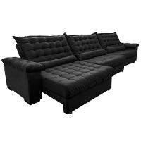 Sofá Retrátil E Reclinável 3,55m Molas Ensacadas Cama Inbox Big Space Com Bordado 3d Velusoft Preto - 3