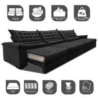 Sofá Retrátil E Reclinável 3,55m Molas Ensacadas Cama Inbox Big Space Com Bordado 3d Velusoft Preto - 7
