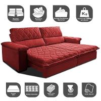 Sofá Retrátil E Reclinável 3,15m Molas Ensacadas Cama Inbox Big Home Com Bordado Velusoft Vermelho - 6
